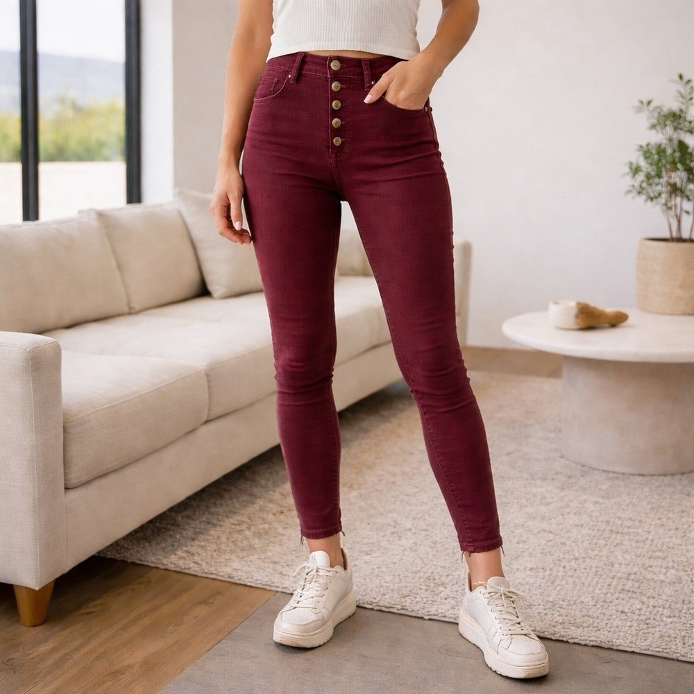 Veronica Beard Debbie‎ High Rise Skinny Jeans Oxblood Button Fly 25 $198